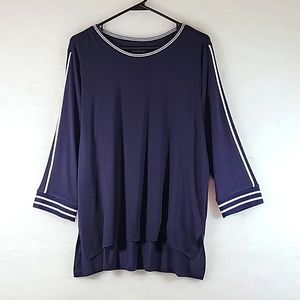 Donna Karan Navy Blue Long Sleeve Lounge Top with White Trim